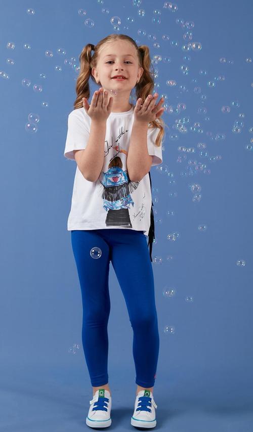 Pamuklu Baskılı Püskül Detaylı Bisiklet Yaka Kız Çocuk T Shirt 6211020 BEYAZ