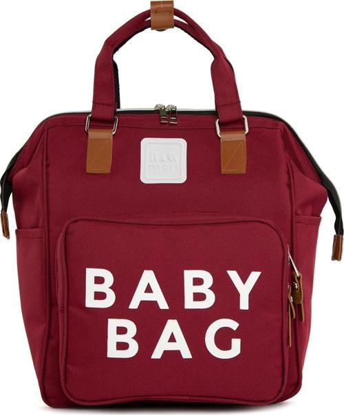 Baby Bag Baskılı Cepli Anne Bebek Bakım Sırt Çantası Bordo