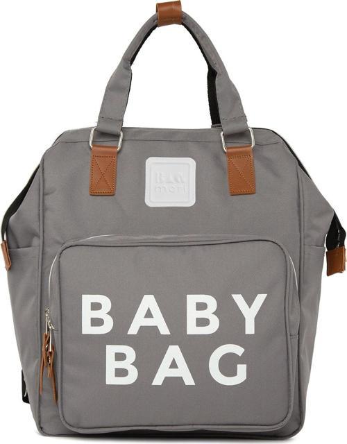 Baby Bag Baskılı Cepli Anne Bebek Bakım Sırt Çantası Gri