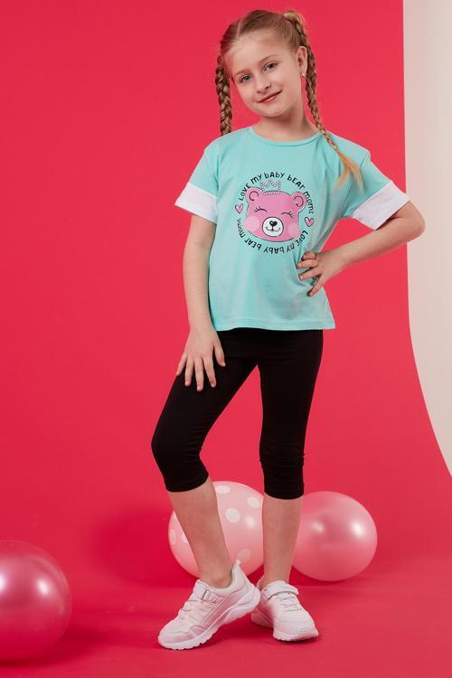 Pamuklu Baskılı Bisiklet Yaka Kız Çocuk T Shirt 6211038 MİNT