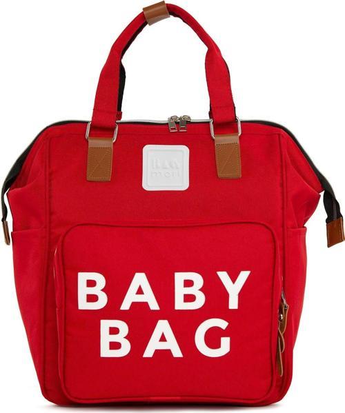 Baby Bag Baskılı Cepli Anne Bebek Bakım Sırt Çantası Kırmızı