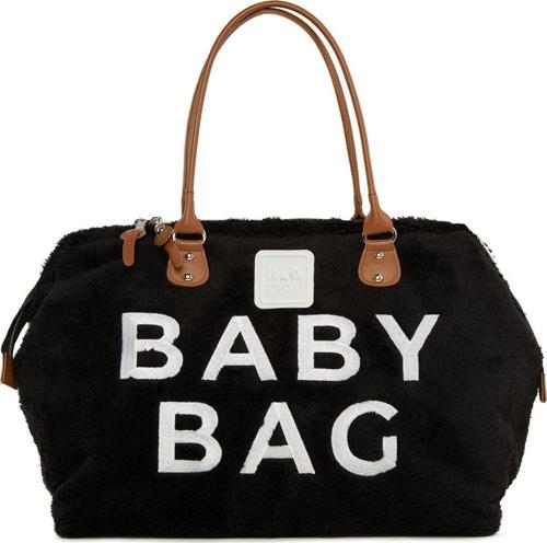 Baby Bag Nakışlı Peluş Anne Bebek Çantası Siyah
