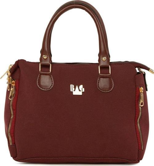 Dik Çift Fermuarlı Nubuk Çanta Bordo