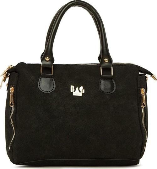 Dik Çift Fermuarlı Nubuk Çanta Siyah