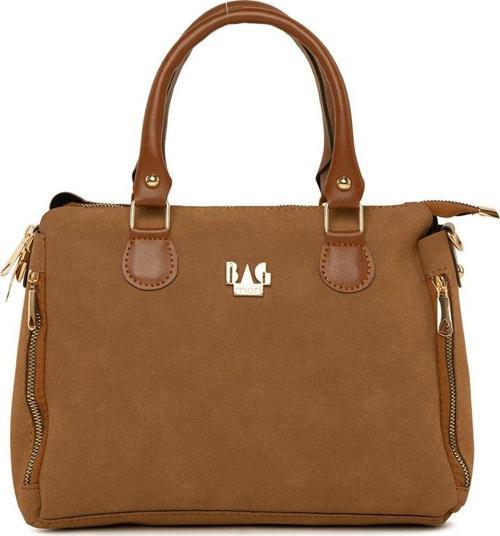 Dik Çift Fermuarlı Nubuk Çanta Taba