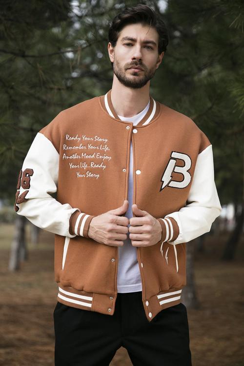 Oversize Kolej Yaka Cepli Bomber Erkek Ceket 628MNH171 KAHVE