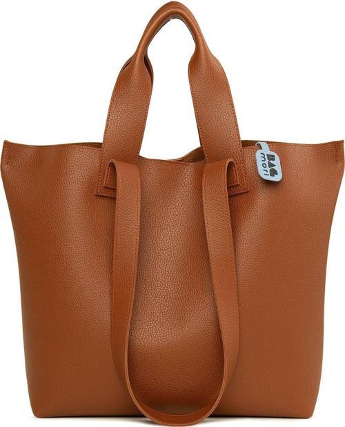 Çift Askılı Dokulu Büyük Tote Çanta Taba