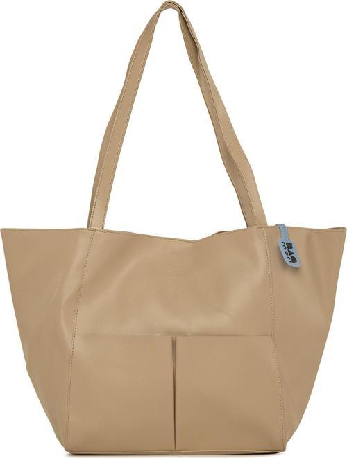 Çift Cepli Logolu Büyük Tote Çanta Vizon