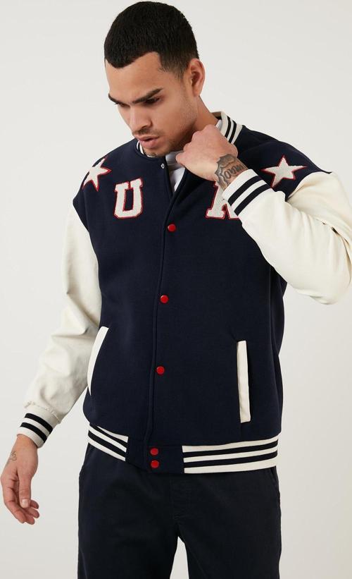 Oversize Kolej Yaka Cepli Bomber Erkek Ceket 628MNH178 LACİVERT