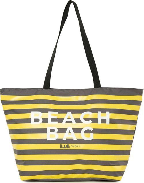 Çizgili Beach Bag Baskılı Plaj Çantası Gri