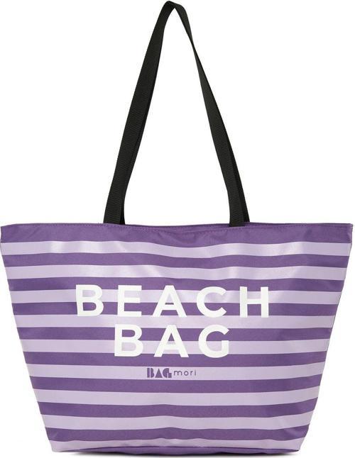 Çizgili Beach Bag Baskılı Plaj Çantası Lila