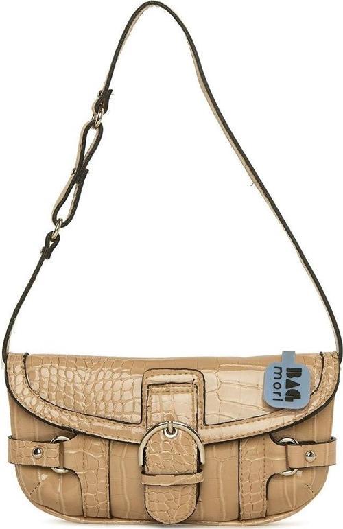 Kemerli Aksesuarlı Parlak Kroko Çanta Vizon