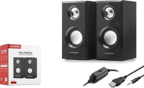 HD6052 1+1 Kanal 2x3W Çıkışlı 3.5mm AUX Ses + USB Güç Beslemeli Bilgisayar Hoparlörü - Siyah