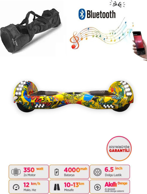Elektrikli Kaykay Full Ledli Hoverboard Bluetooth Hoparlörlü 6.5 Inch Çanta Hediyeli D21