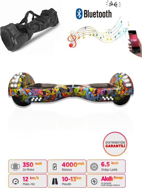 Elektrikli Kaykay Full Ledli Hoverboard Bluetooth Hoparlörlü 6.5 Inch Çanta Hediyeli D22