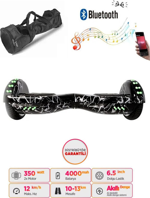 Elektrikli Kaykay Full Ledli Hoverboard Bluetooth Hoparlörlü 6.5 Inch Çanta Hediyeli D27