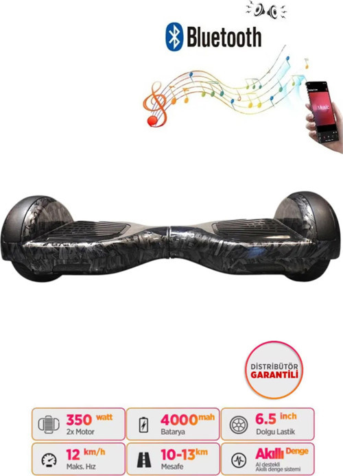 Elektrikli Kaykay Bluetoothlu Hoverboard 6.5 Inch Grafity Desenli Akıllı Denge Özelliği - D27