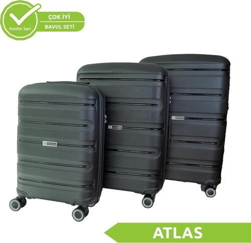 Polipropilen (PP) Atlas Siyah 3lü Valiz Seti