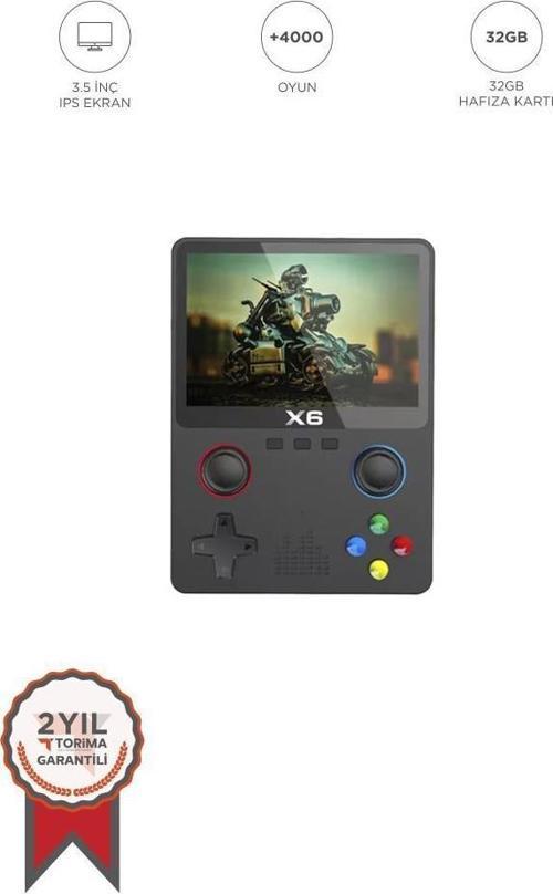 X6 Siyah 4000+ Klasik Oyunlu 3.5 İnç IPS Ekran Kablosuz Atari Retro Oyun Konsolu