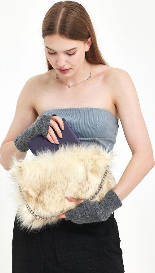 Zincir Detaylı Angel Baget Çanta / Zincirli Peluş Kadın Çantası