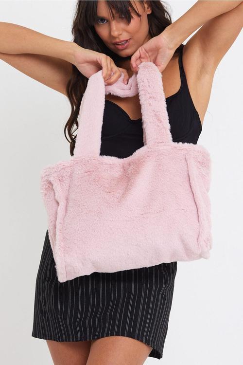 Baby Pink Juicy Tote Kadın Peluş Omuz Çantası