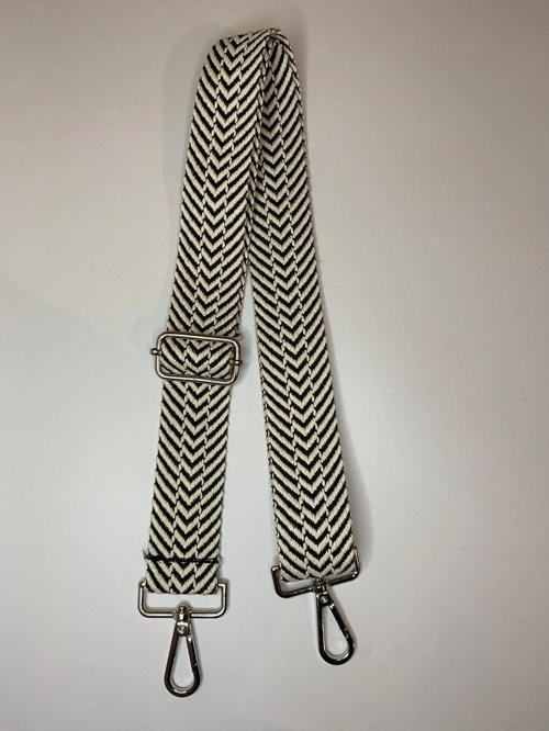 Black And White Zigzag Chevron Pattern Ayarlanabilir Çanta Sapı