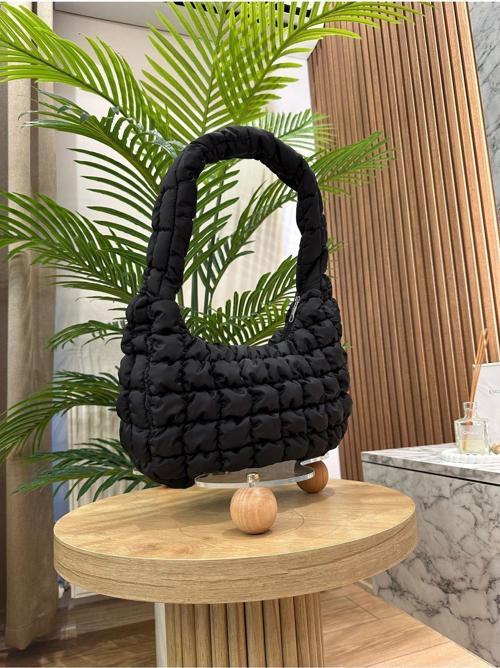 Cluody Bag Siyah Baget Kapitone / Quilted Bulut El Ve Omuz Çantası