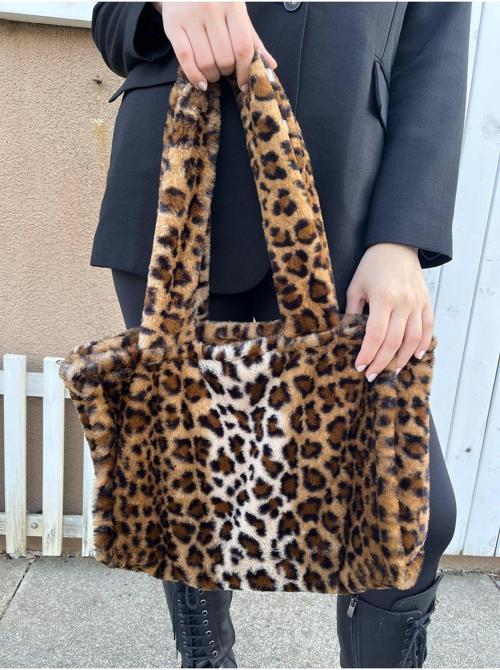 Leopar Juicy Tote Kadın Peluş Omuz Çantası