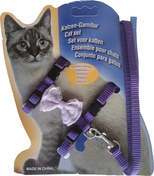 Atlantik Papyonlu Mor Kedi Göğüs Bel Tasması 20*32 cm