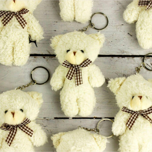 Beyaz Tüylü Ayıcık Peluş Anahtarlık Süs
