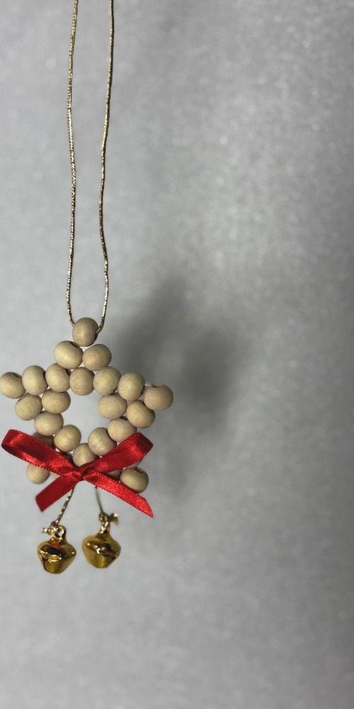 Yılbaşı Çam Ağacı Süsü Dekoratif Ahşap Boncuklu Yıldız Kapı Duvar Mutfak Dekoru