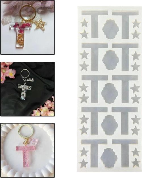 Epoksi Çoklu Silikon Kalıp T Harfi Anahtarlık Reçine Seri Döküm Kalıbı 4 CM 10 Lu