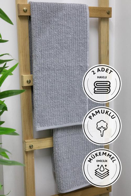 Line Luxury Pamuklu 2li El Yüz Havlusu 50x90 - Gri