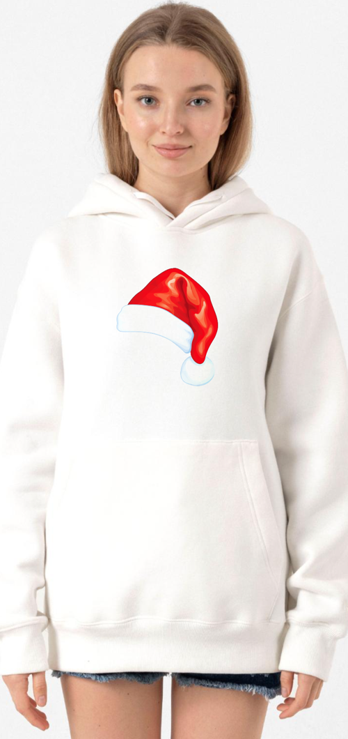 Watercolor Christmas Hat Beyaz Kadın 3ip Kapşonlu Sweatshirt