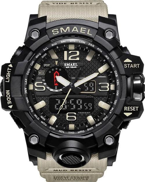 Erkek Kol Saati Analog Dijital Spor Siyah Moda Trend Saat Haki Renk 1545