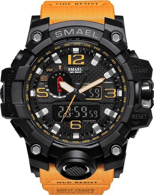 Erkek Kol Saati Analog Dijital Spor Siyah Moda Trend Saat Turuncu 1545