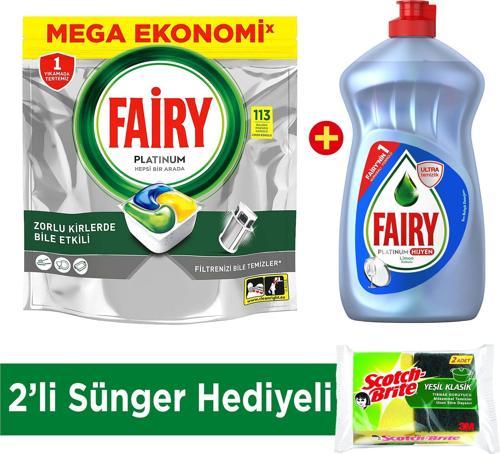 Platinum Bulaşık Kapsülü 113 Yıkama + Sıvı Bulaşık Deterjanı 500 ml + 2'li Sünger