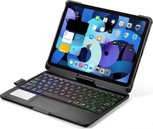 Apple iPad Air 5 10.9 2022 Kılıf RGB ışıklı Döner Başlıklı Mousepad Özellikli Klavyeli Kılıf