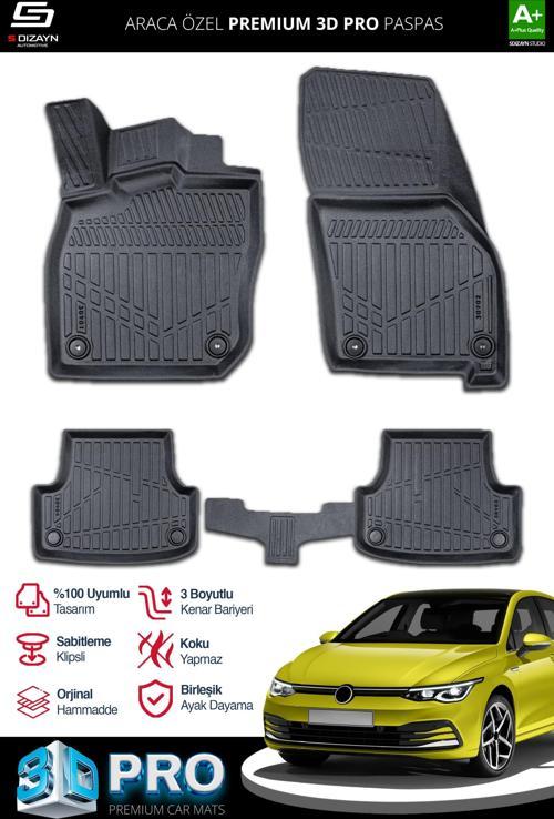 Volkswagen Golf 8 Manuel 3D Pro Havuzlu Paspas 2020-2024 A+ Kalite