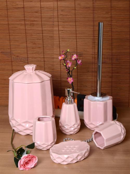 Lüx Sima 6 Parça Porselen Banyo Seti Pembe