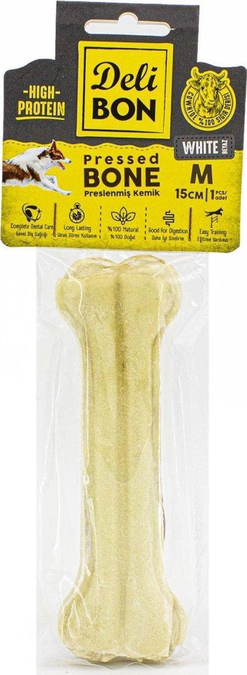 Deri Köpek Çiğneti Pres Kemik 1x15cm Beyaz