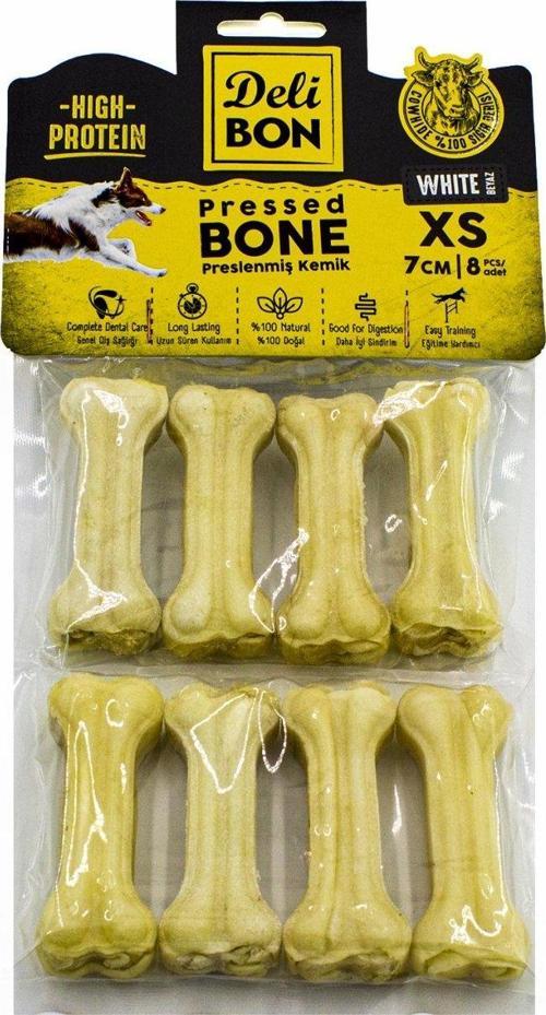 Deri Köpek Çiğneti Pres Kemik 8x7cm Beyaz