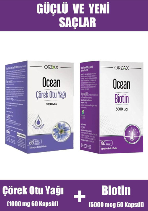 Ocean Biotin 5000 mcg 60 Kapsül + Ocean Çörek Otu Yağı 1000 mg 60 Kapsül