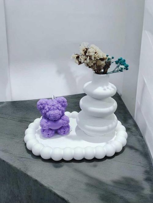 AYD  Bubble Sunum Tabağı Takılık Süslük Dekoratif  Spiral Vazo Ayıcık Mum  %100 Soya Wax & Taş Tozu