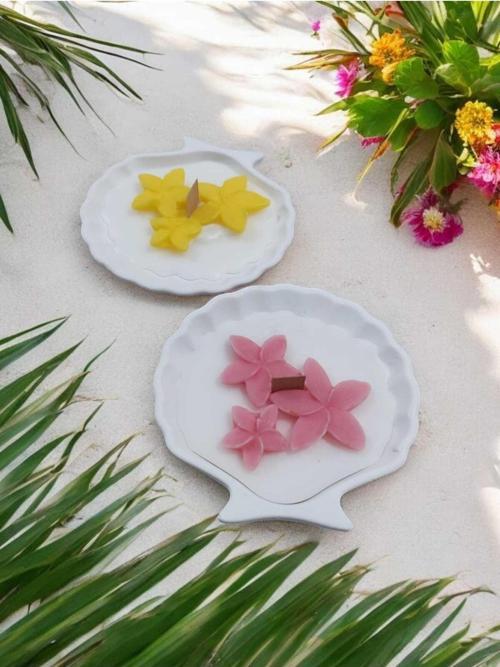 AYD-  İstiridye Dekoratif Biblo Plumeria Çiçek Desenli Kokulu Mum Doğal Soya Wax