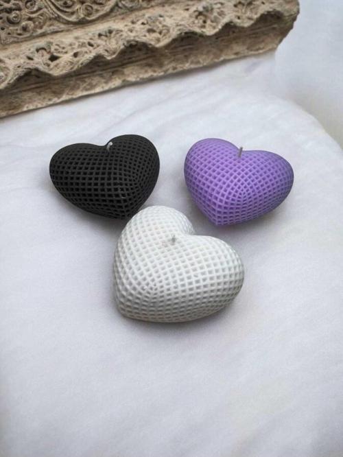 Ayd 3 Lü Büyük Boy Kalp Seti Siyah Beyaz Lila %100 Soya Wax Kokulu Mum&candle