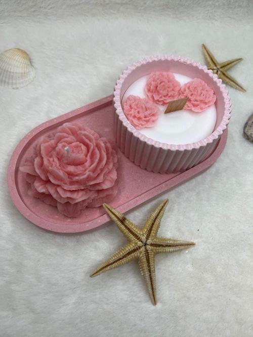 Ayd 3 Lü Mum&biblo Gerçek Statis Çiçeği Şakayık Doğal Soya Wax Ahşap Fitil Çilek Kokulu Mum&biblo