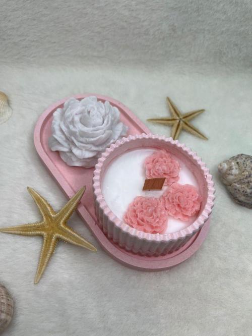 Ayd 3 Lü Mum&biblo Şakayık Doğal Soya Wax Ahşap Fitil Vanilya Kokulu Mum&biblo