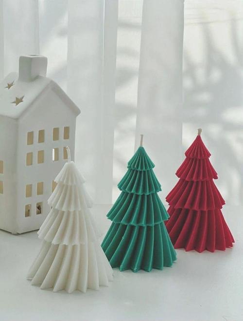 AYD 3'lü Set Yılbaşı Noel  Çam Ağacı Dekoratif Süs Kokulu Mum Doğal Soya Wax
