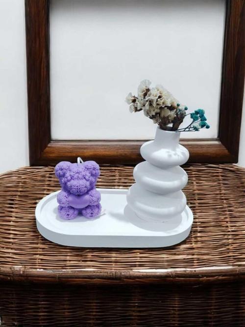 AYD Sunum Tabağı Takılık Süslük Dekoratif  Spiral Vazo  Ayıcık  Mum  %100 Soya Wax & Taş Tozu